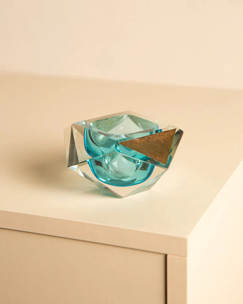 “Diamond” Ashtray in Turquoise Murano by Flavio Poli for Seguso