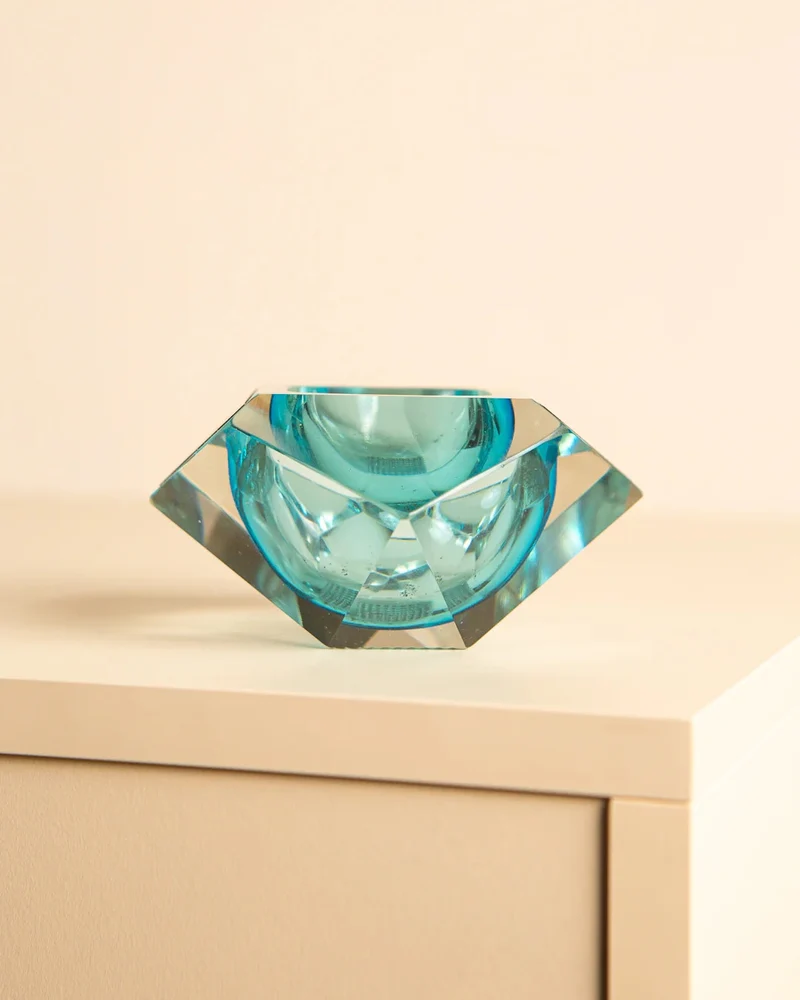 “Diamond” Ashtray in Turquoise Murano by Flavio Poli for Seguso