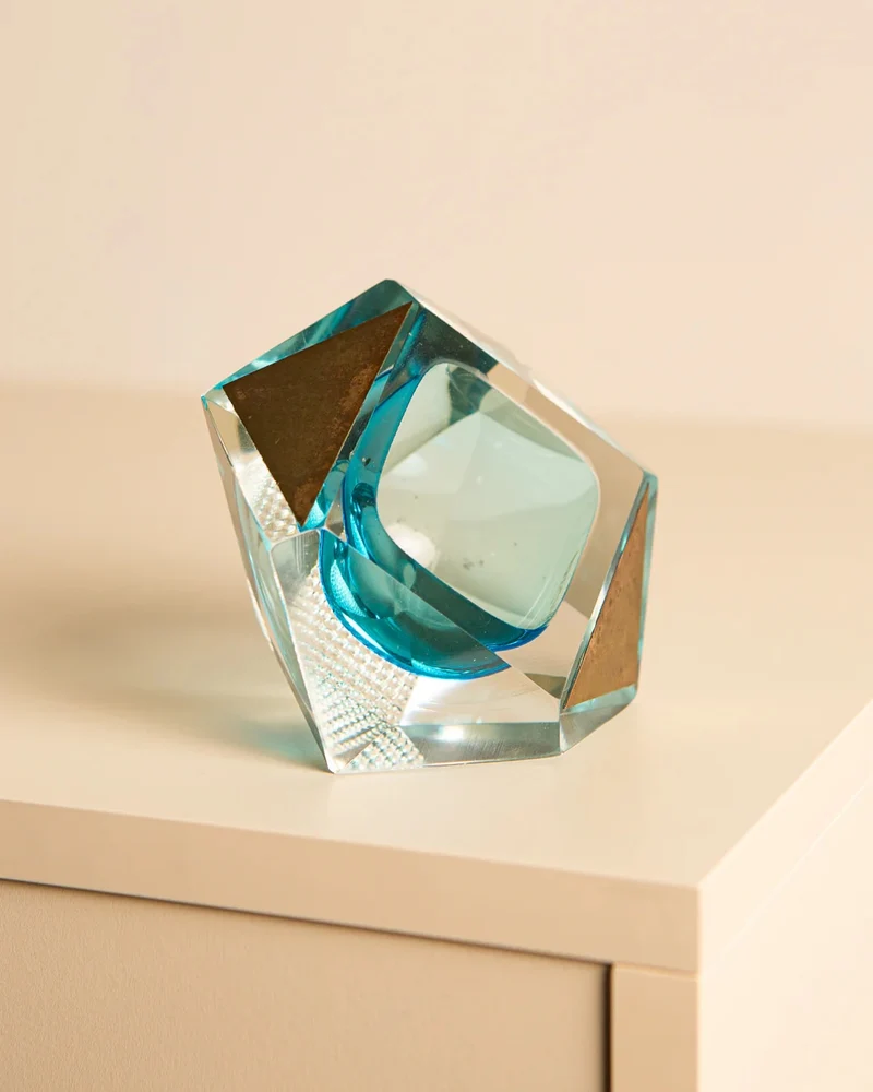 “Diamond” Ashtray in Turquoise Murano by Flavio Poli for Seguso