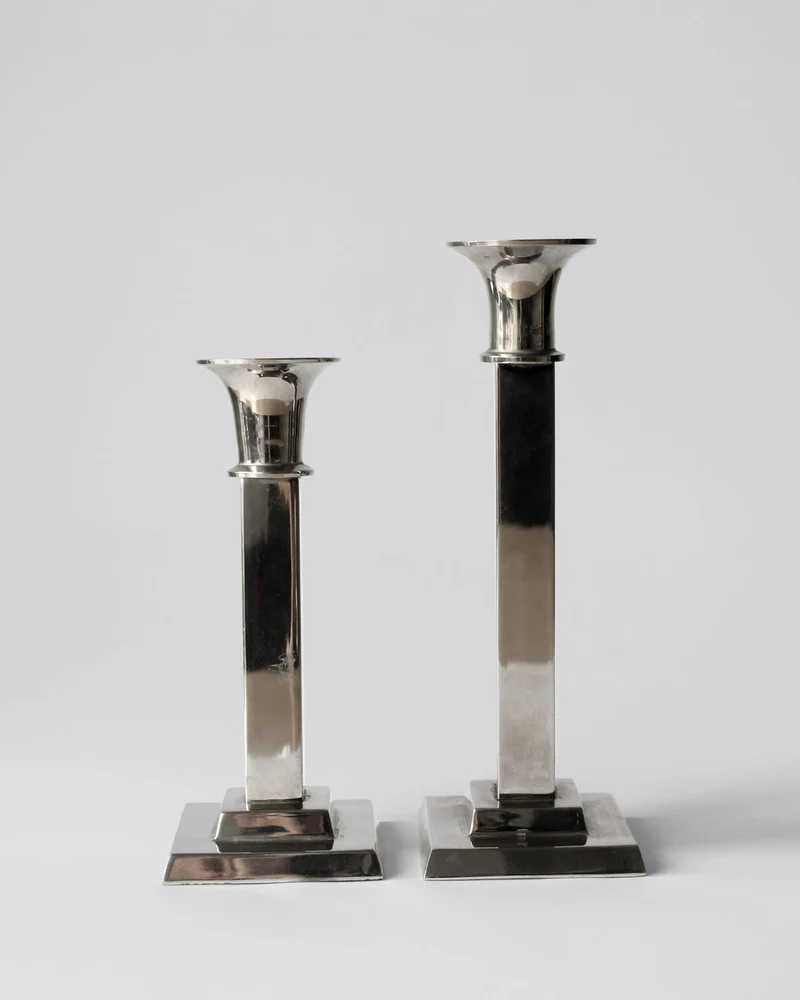 Art Deco Silver Plated Candleholders Set