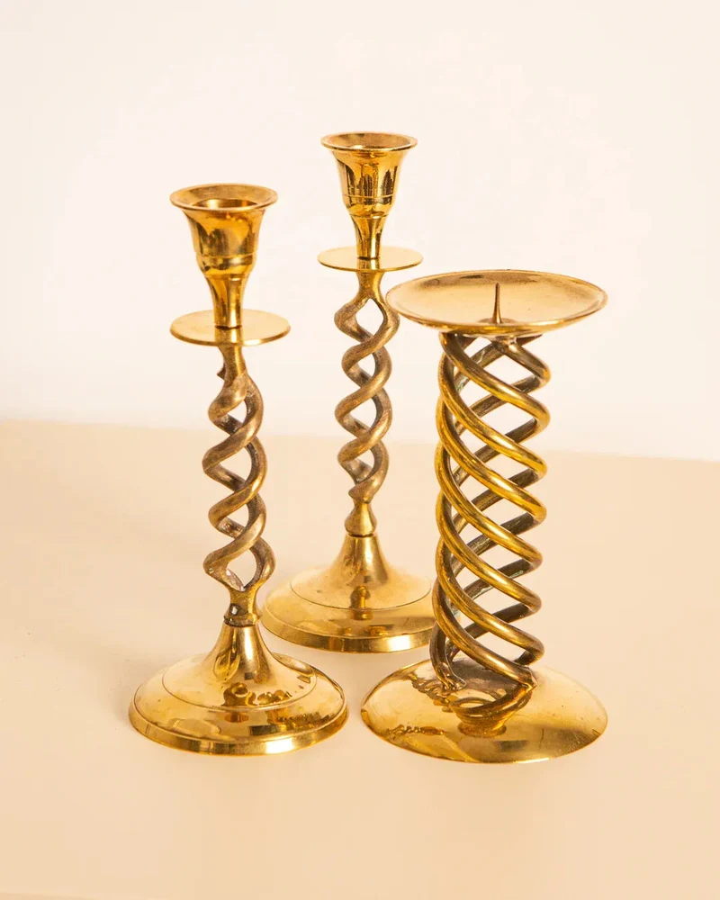 Set of 3 Italian 60's Gilded Metal Candleholders