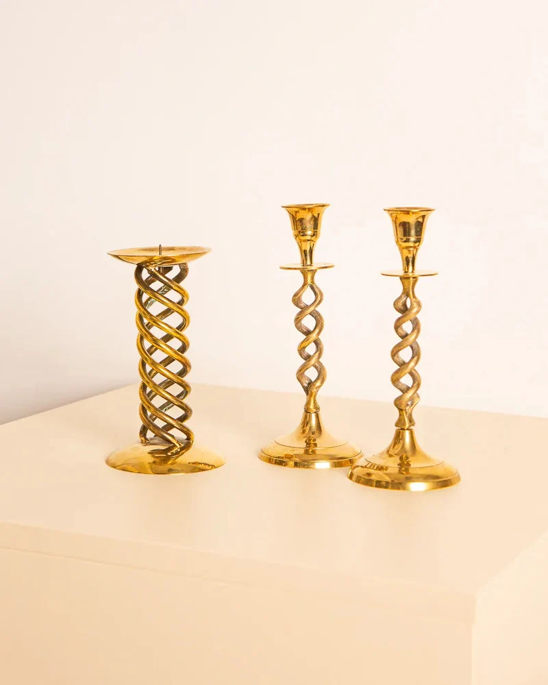 Set of 3 Italian 60's Gilded Metal Candleholders