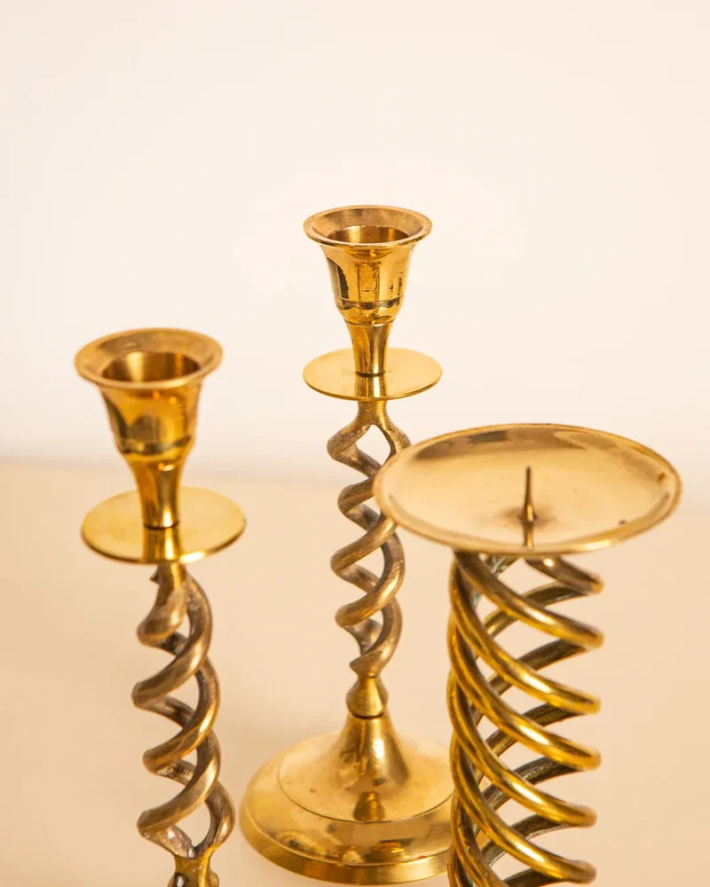 Set of 3 Italian 60's Gilded Metal Candleholders
