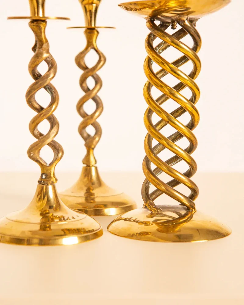 Set of 3 Italian 60's Gilded Metal Candleholders