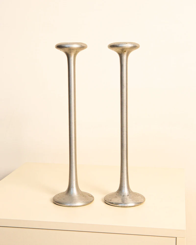 Pair of Cast Aluminum Candleholders '80s