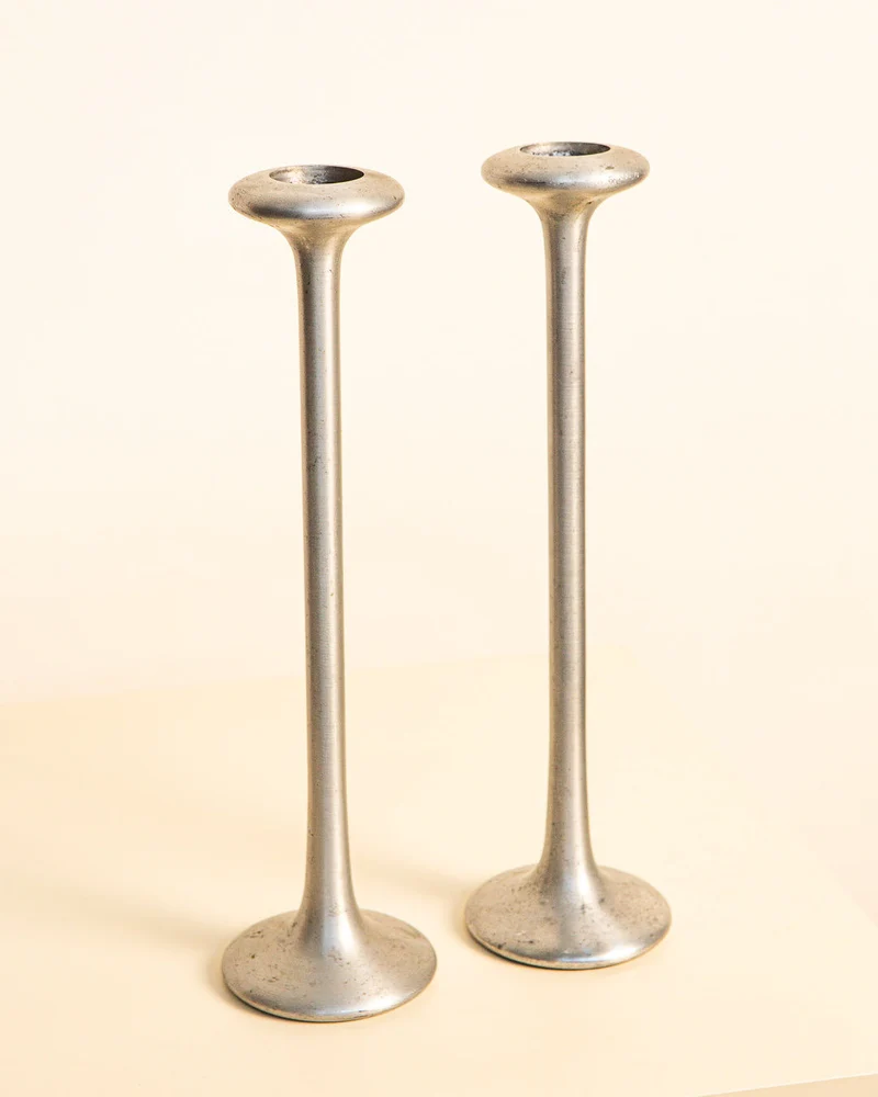 Pair of Cast Aluminum Candleholders '80s