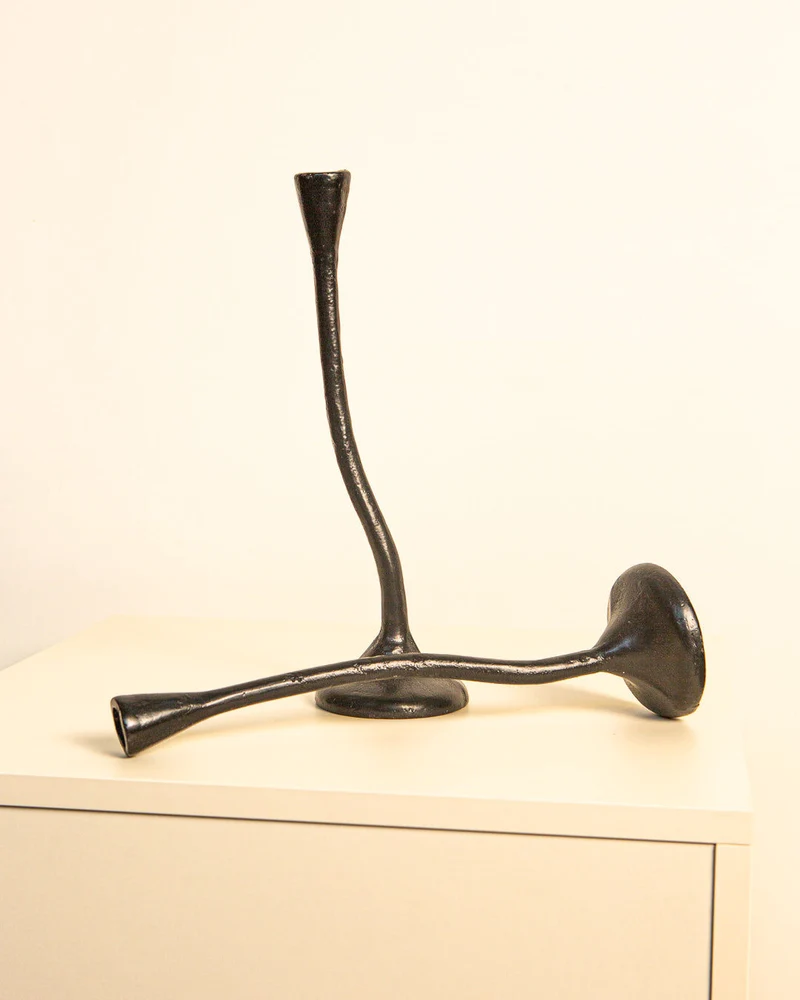 Pair of twisted Candleholders in Black Cast Aluminum '80s