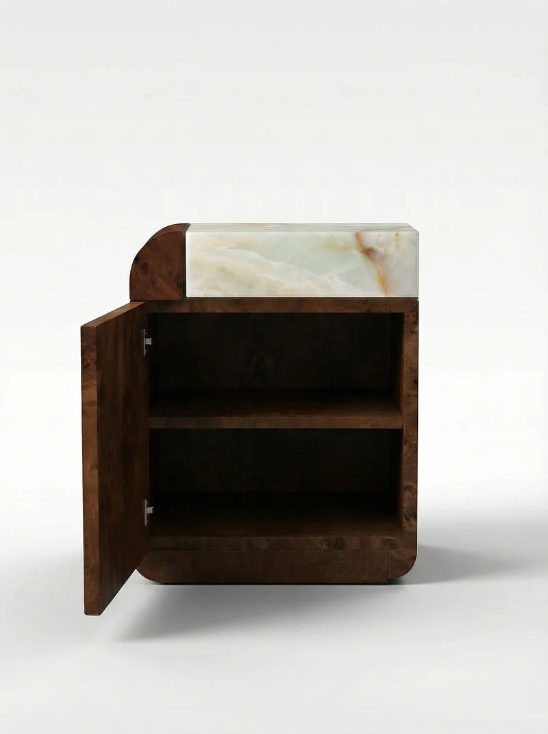 Amo Burl Wood and Green Onyx Storage Table