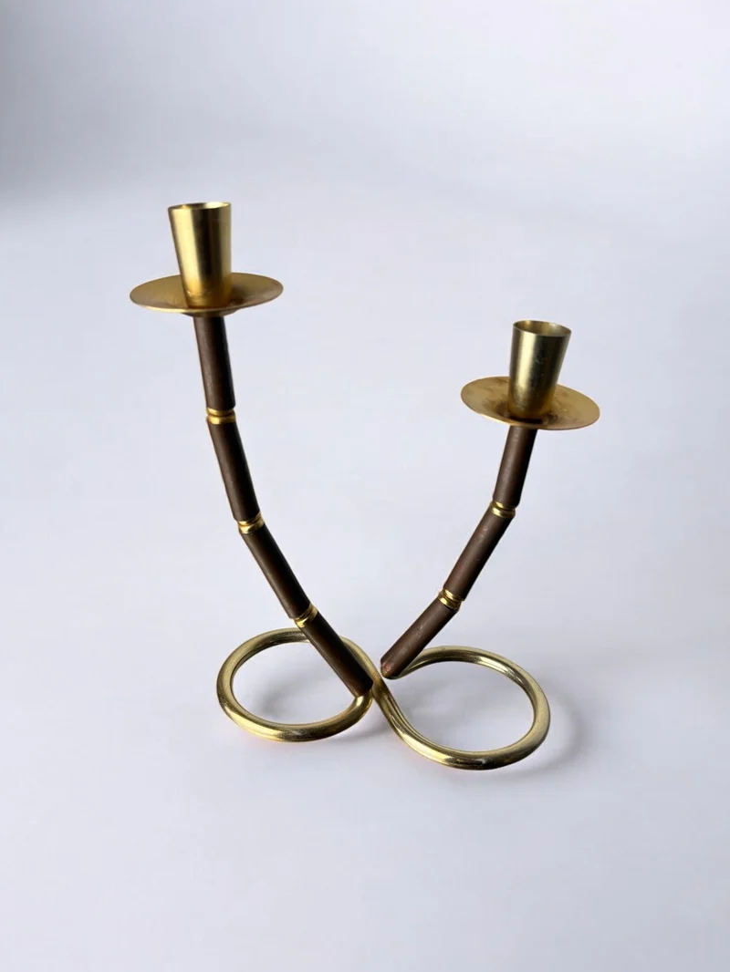 Faux Bamboo & Brass Candleholder, Italy, 1970s