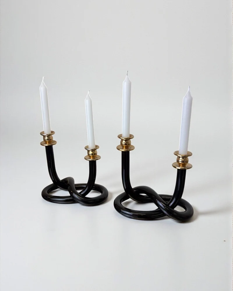 Pair of Black Candleholders by Dorothy Thorpe, 1970s