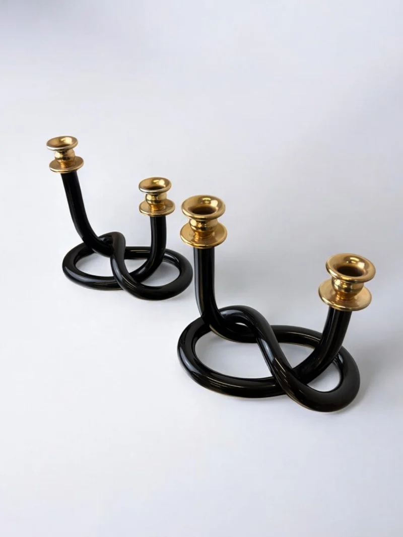 Pair of Black Candleholders by Dorothy Thorpe, 1970s