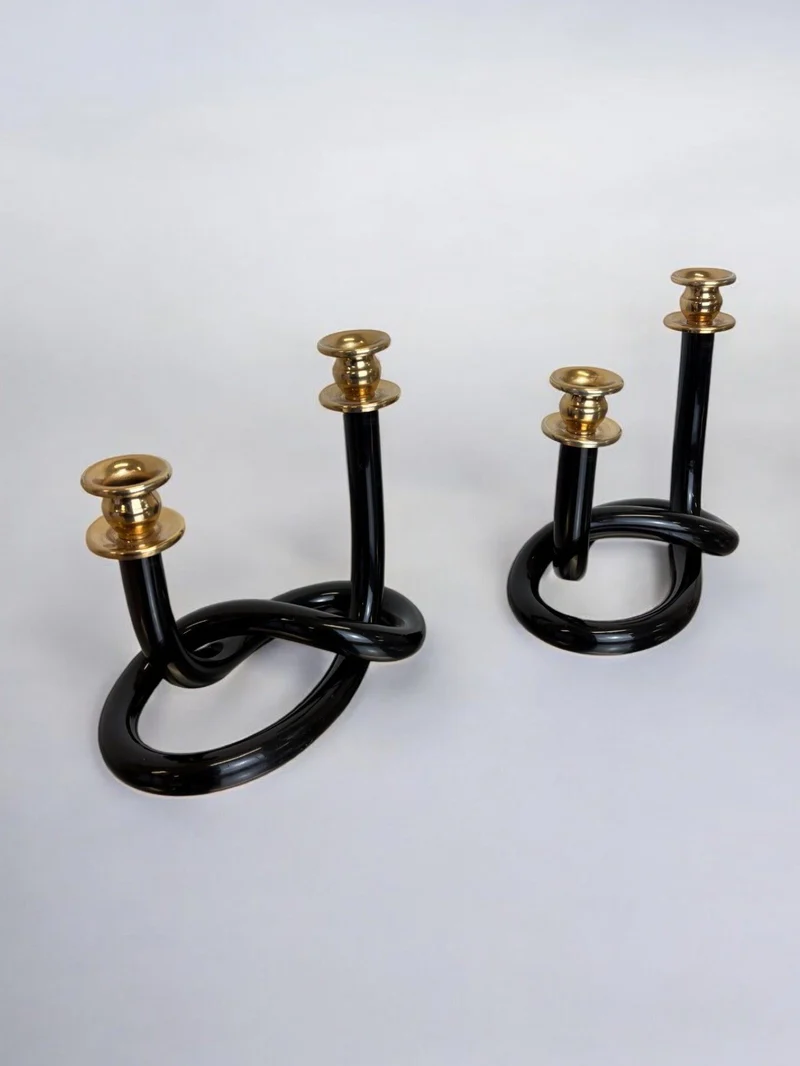 Pair of Black Candleholders by Dorothy Thorpe, 1970s