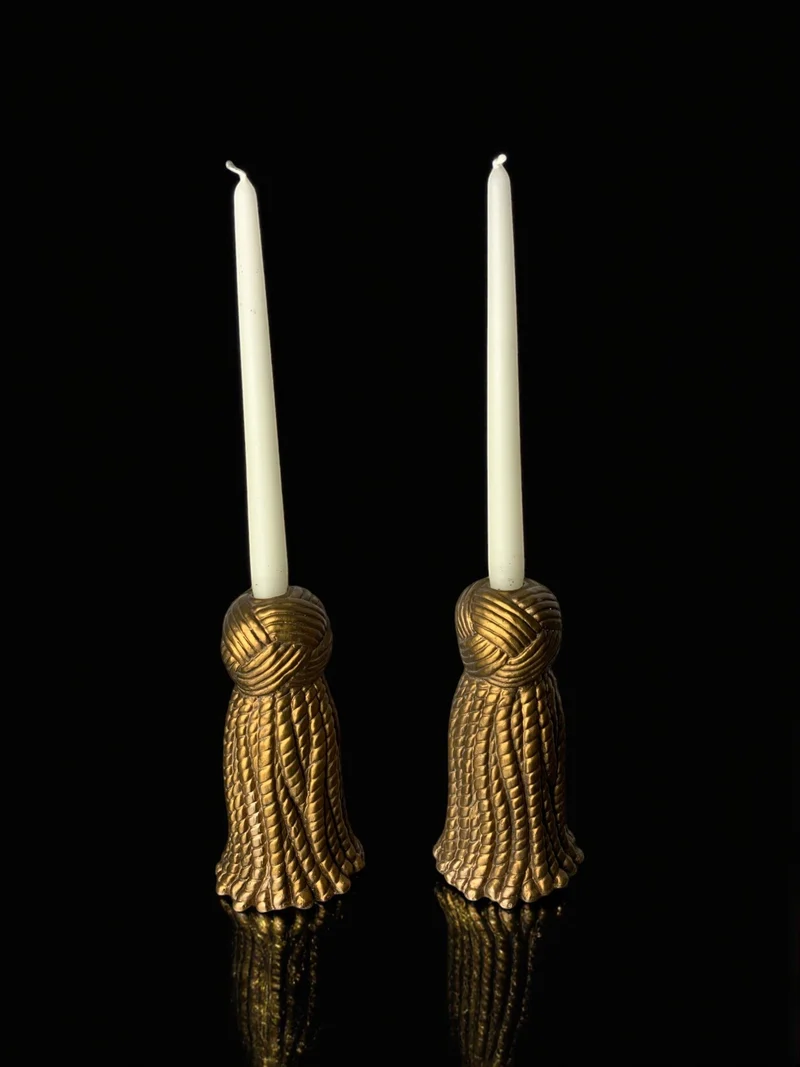 Pair of Golden Knot Candleholders in Plaster, Spain, 1980s