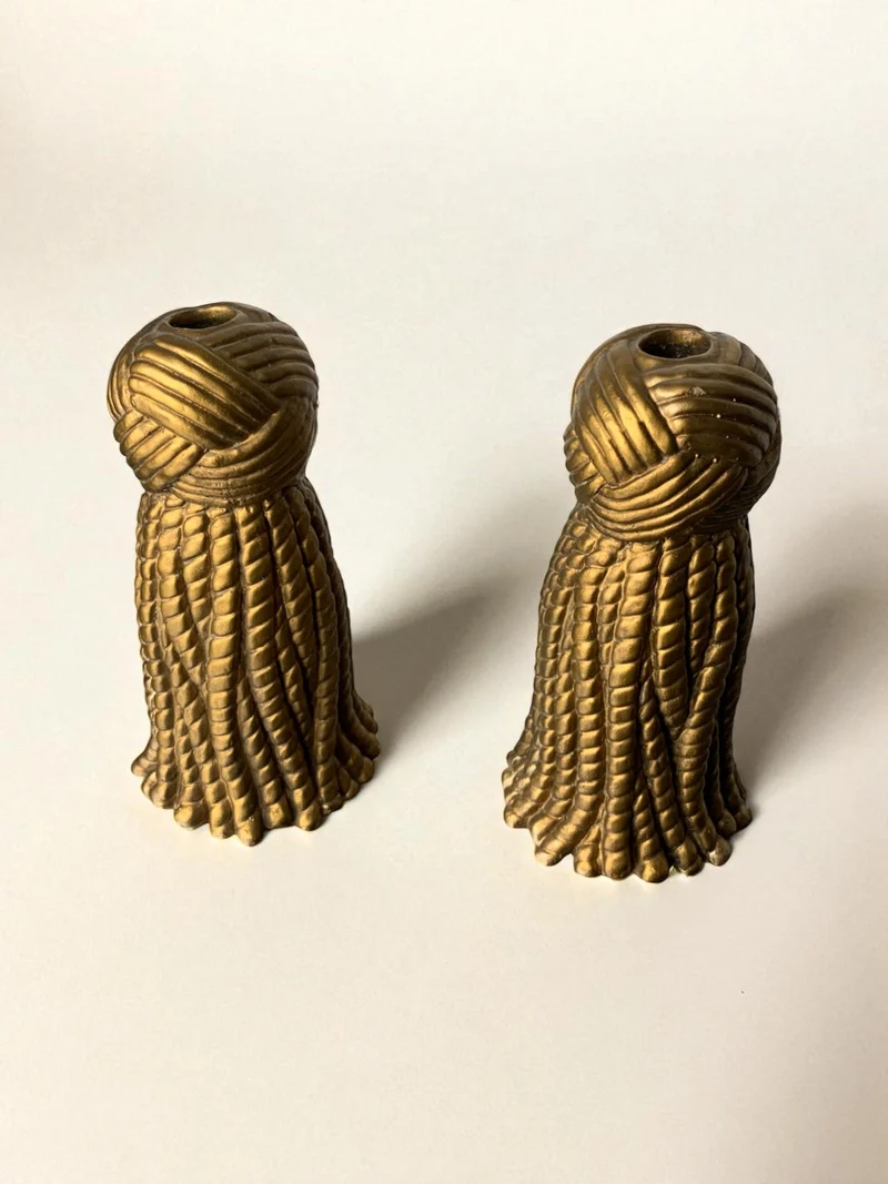 Pair of Golden Knot Candleholders in Plaster, Spain, 1980s