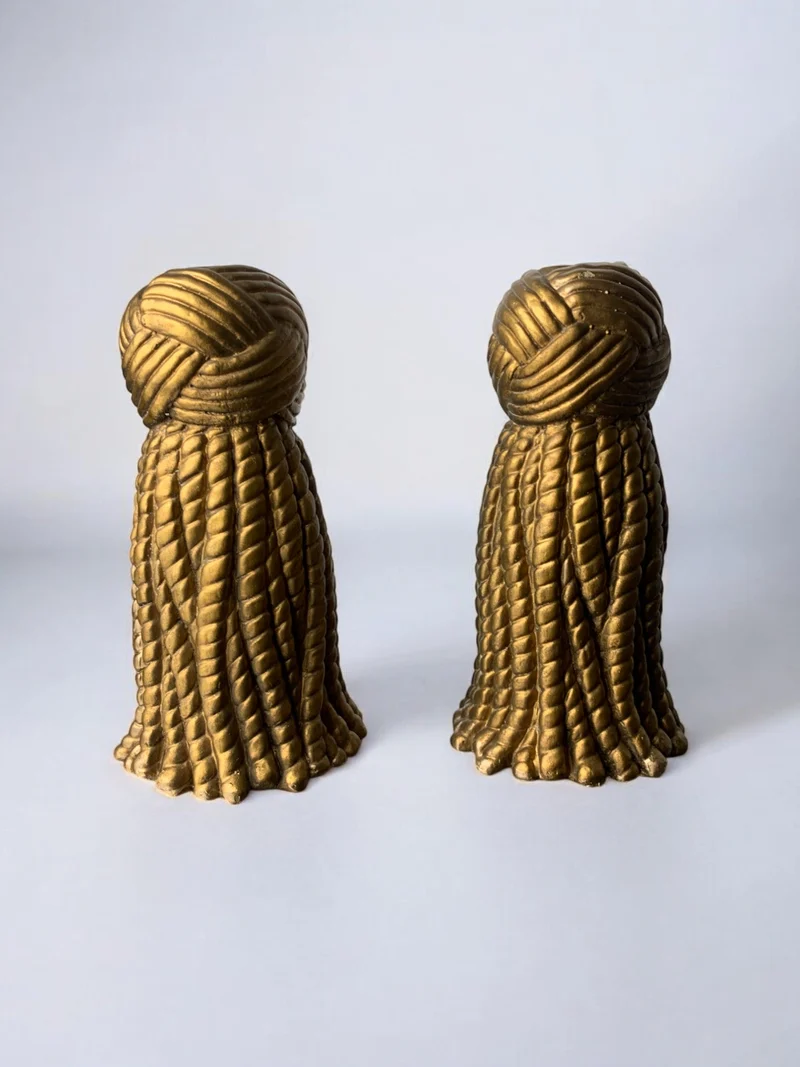 Pair of Golden Knot Candleholders in Plaster, Spain, 1980s