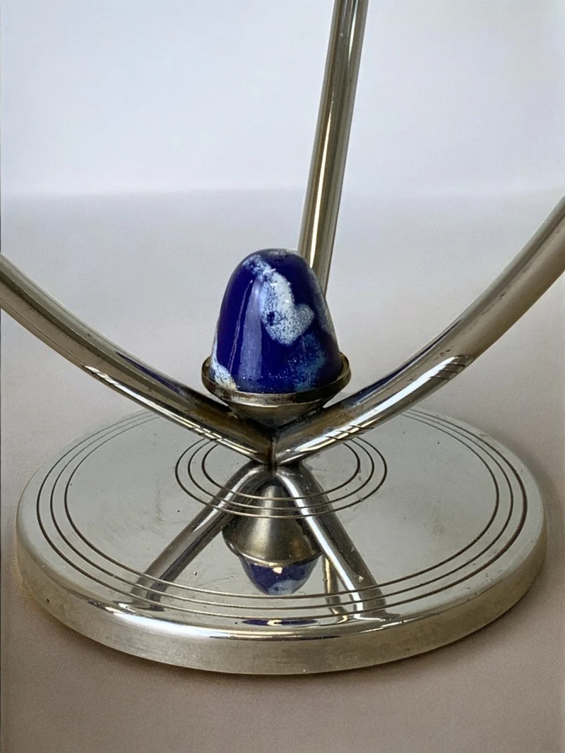 Art Deco Candleholder in Stainless Steel and Blue Stone, Spain, 1970's