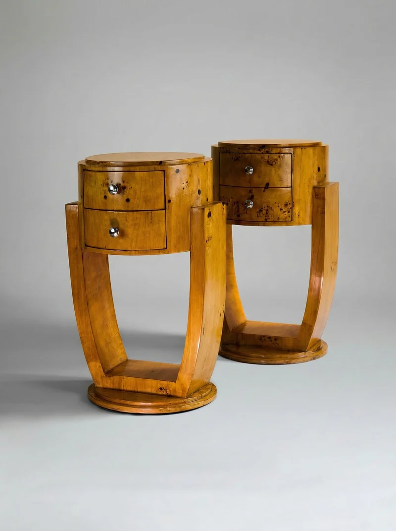 'Guillemets' Olive Burl Wood Bedside Table