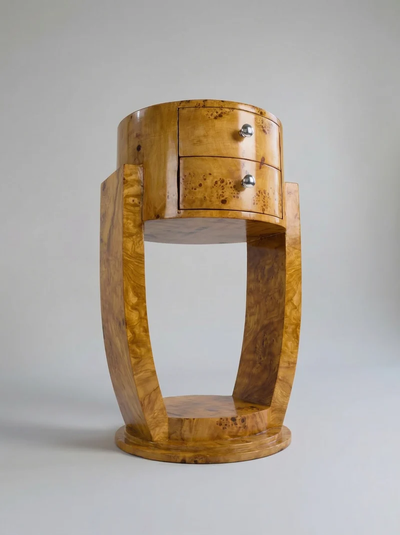 'Guillemets' Olive Burl Wood Bedside Table
