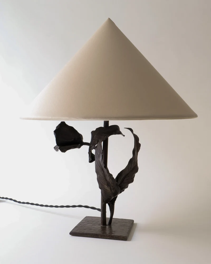 Vintage Wilting Flower Iron Table Lamp 1920s
