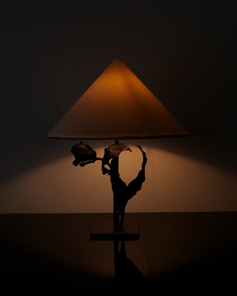 Vintage Wilting Flower Iron Table Lamp 1920s