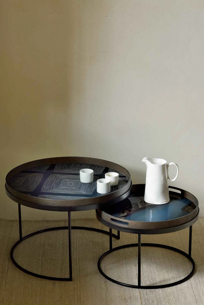 Ethnicraft Plateau en Verre Linear Squares – Encre Ø 61 cm