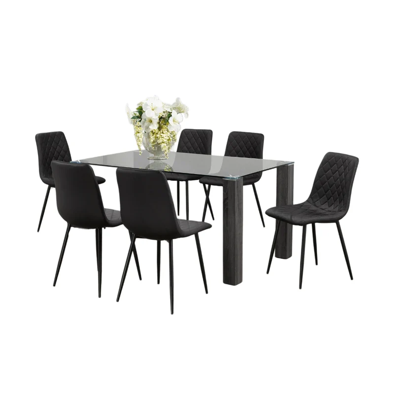 Modern Clear Glass Dining Set with Grey Wooden Legs – Model T-1449
