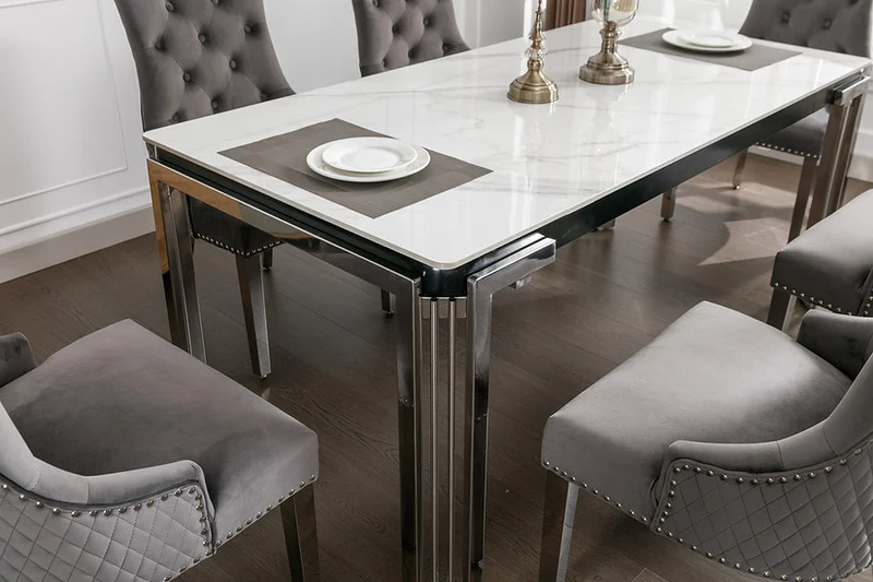Ceramic Marble Dining Set with Lion Knocker Velvet Chairs – T-1274