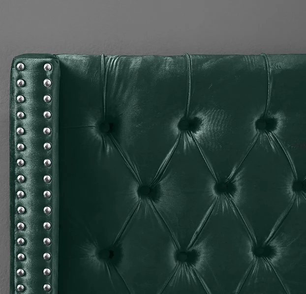 Velvet Wing Bed with Deep Button Tufting & Nailhead Trim – IF-5894