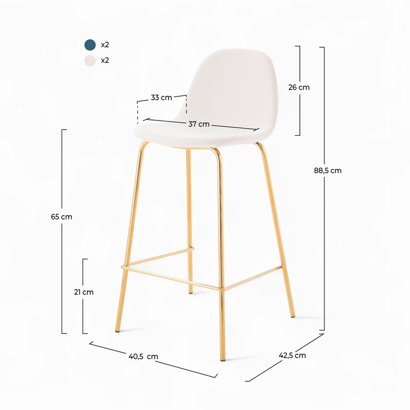Pack 4 chaises pour îlot central Henrik blanches et bleues 65 cm