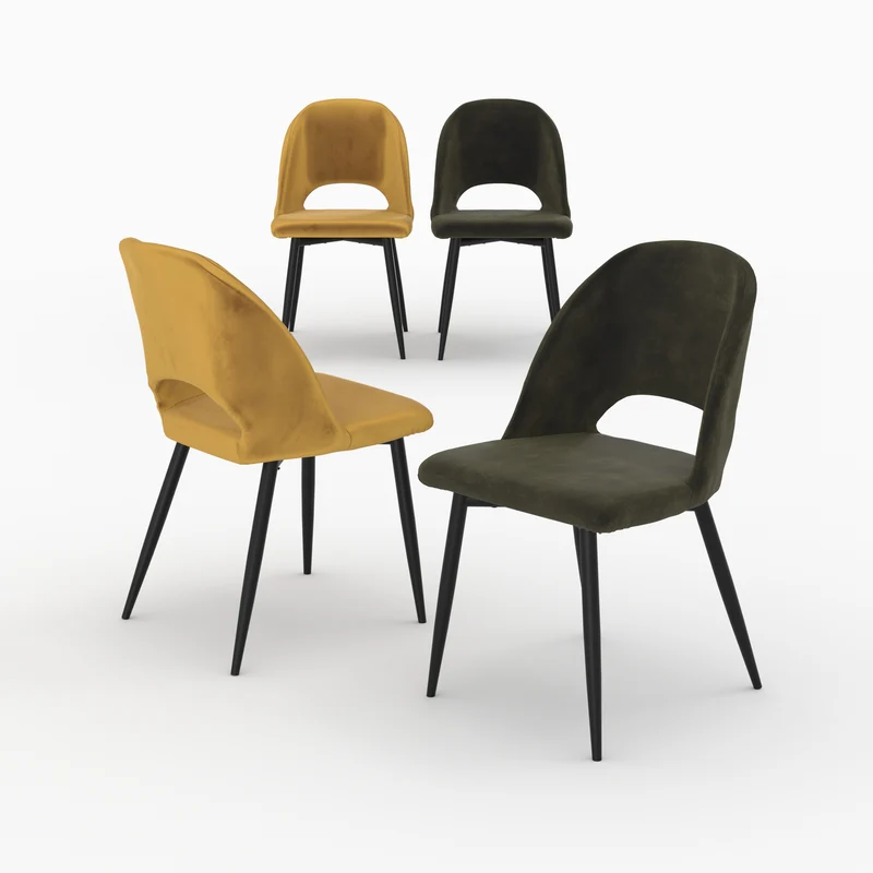 Pack 4 chaises Pénélope en velours jaune et vert