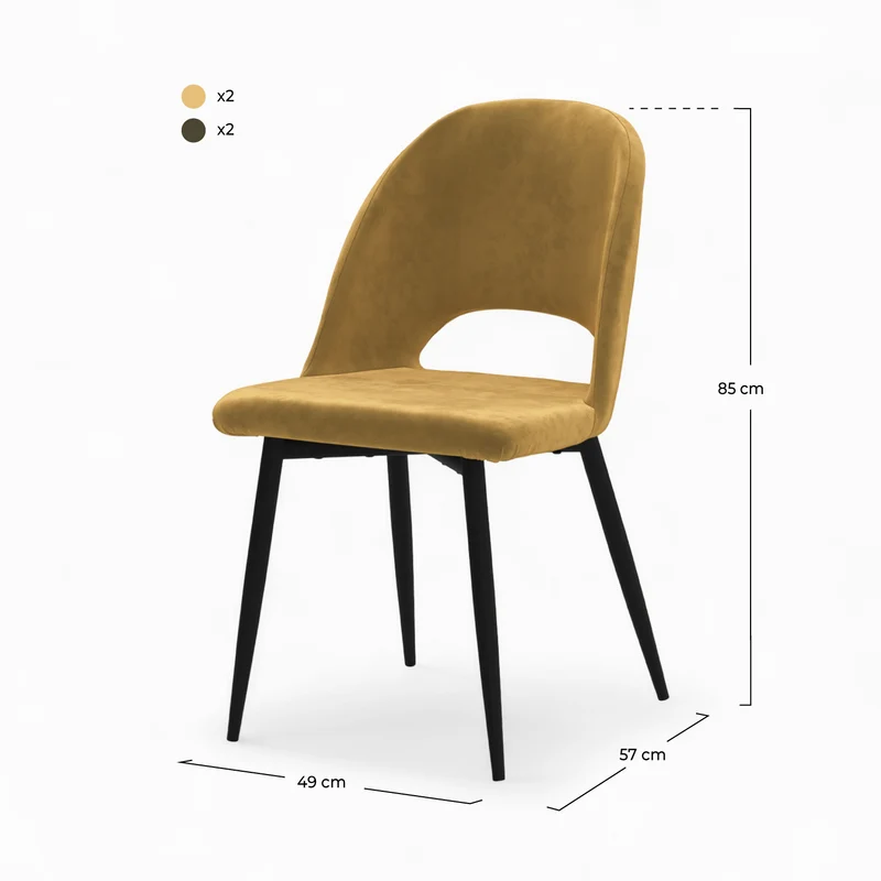 Pack 4 chaises Pénélope en velours jaune et vert
