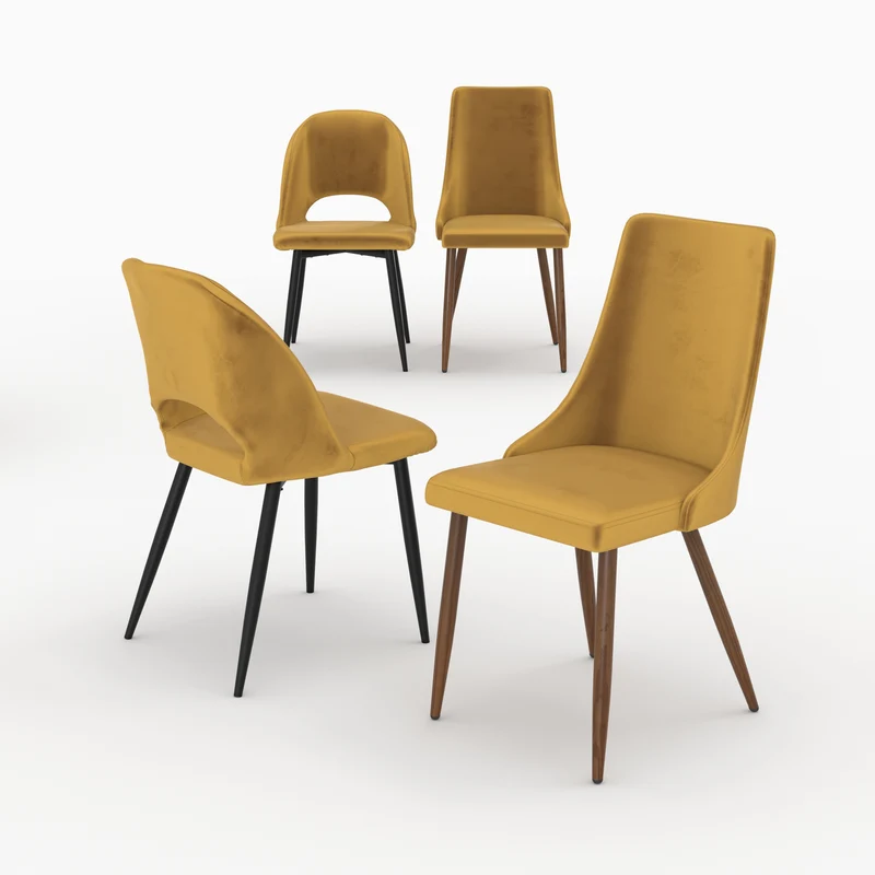 Pack 4 chaises Pénélope en velours jaune