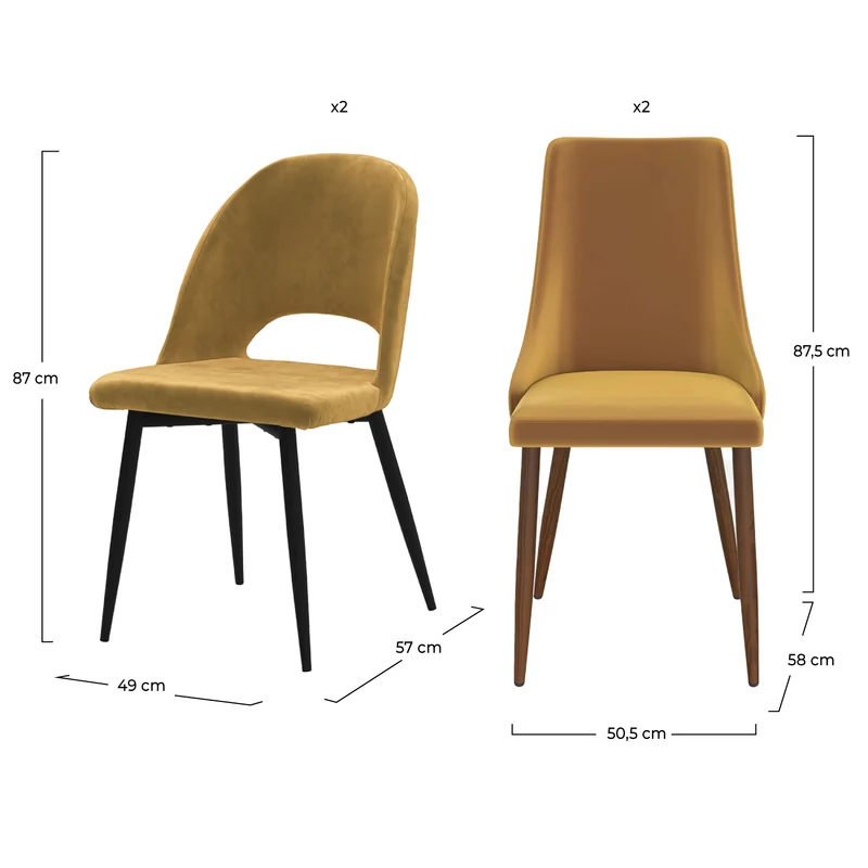 Pack 4 chaises Pénélope en velours jaune