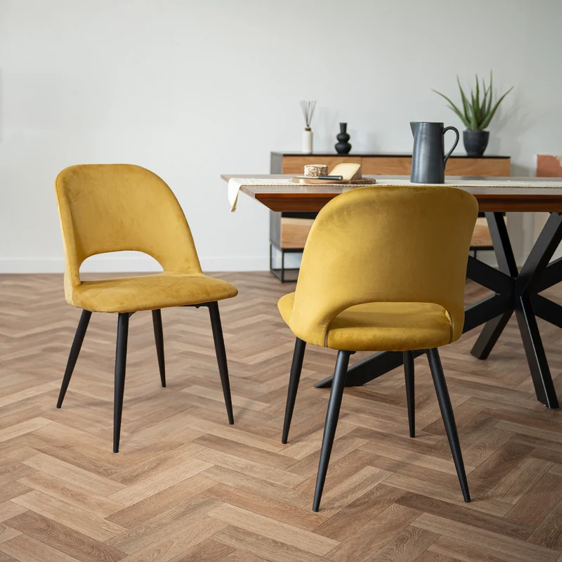 Pack 4 chaises Pénélope en velours jaune