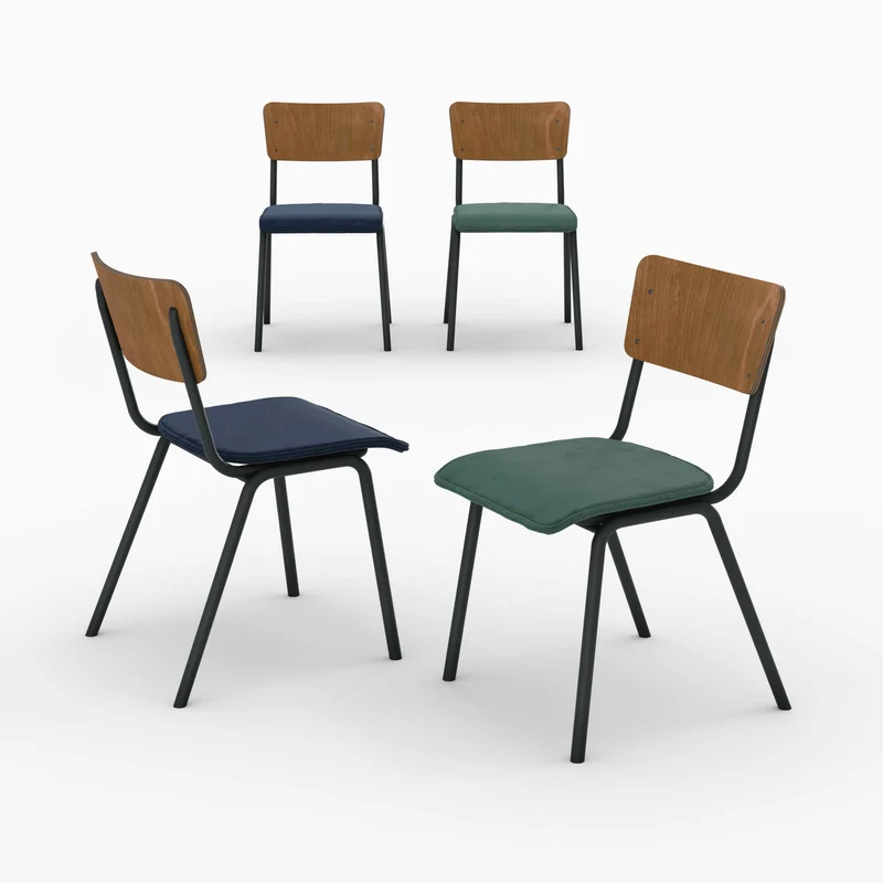 Pack 4 chaises Nico en velours bleu et vert