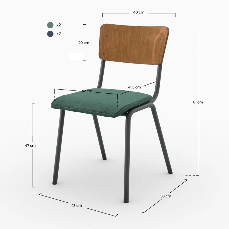 Pack 4 chaises Nico en velours bleu et vert