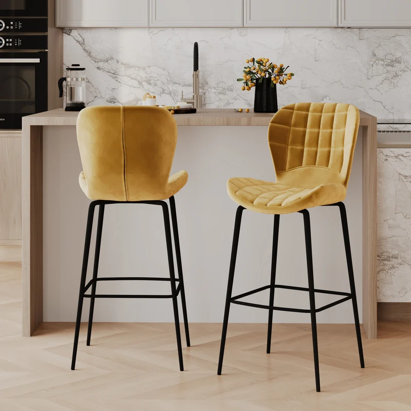 Pack 4 chaises de bar Mazzia en velours jaune et bleu 75 cm