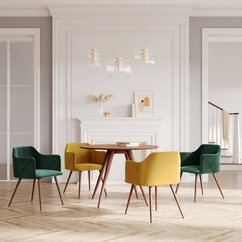 Pack 4 chaises Daisy en velours jaune et vert