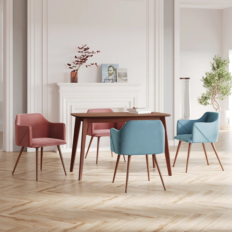 Pack 4 chaises Daisy en velours bleu et rose