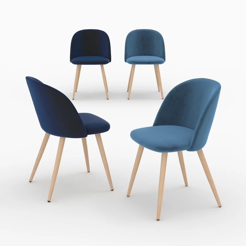 Pack 4 chaises Cozy en velours bleu foncé et bleu