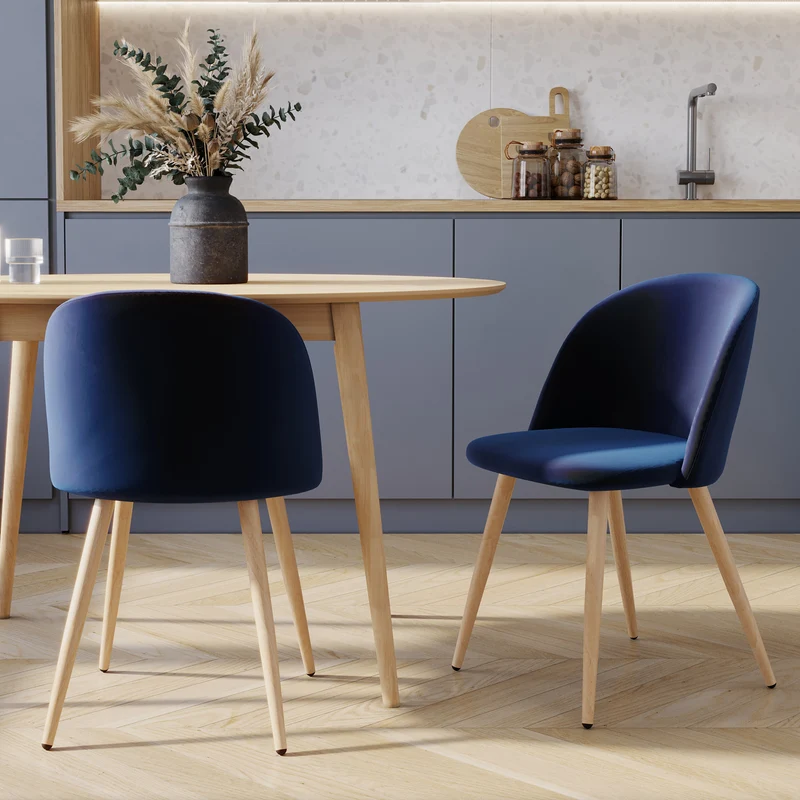 Pack 4 chaises Cozy en velours bleu foncé et bleu