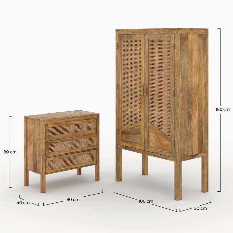 Ensemble Tiki commode et armoire en bois