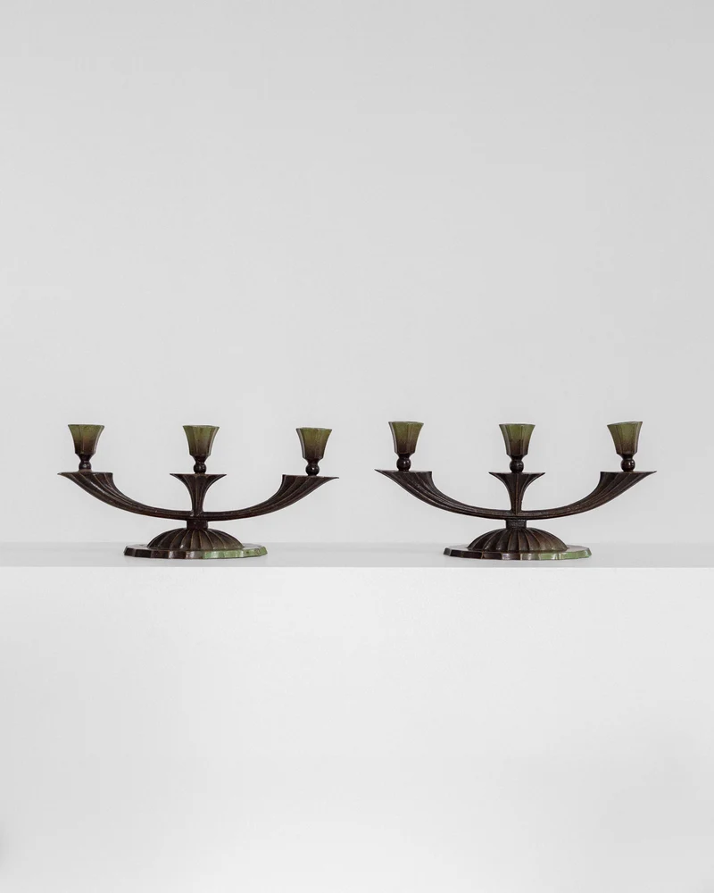 Pair of Art Deco Bronze Candlesticks, 1930s Sweden