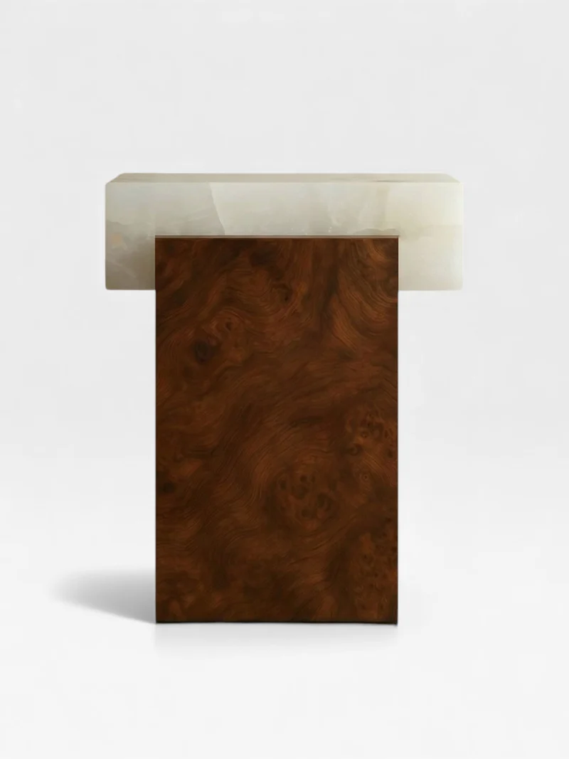 Gaia Burl Wood and White Onyx End Table