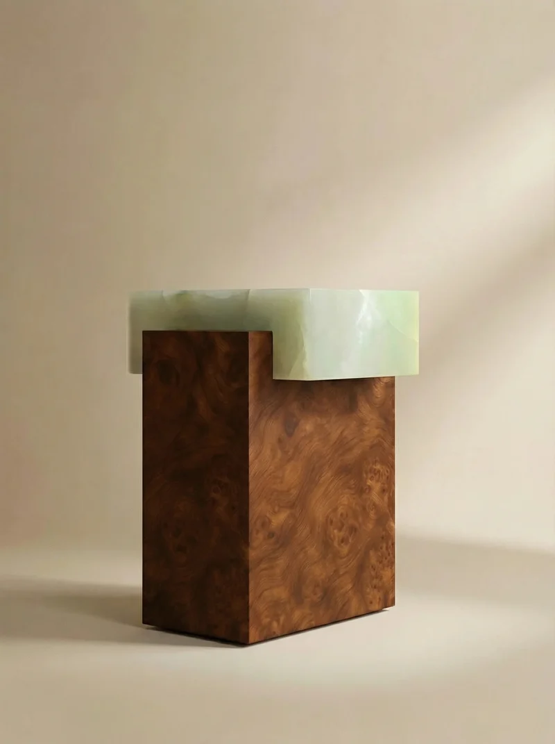 Gaia Burl Wood and Green Onyx Side Table
