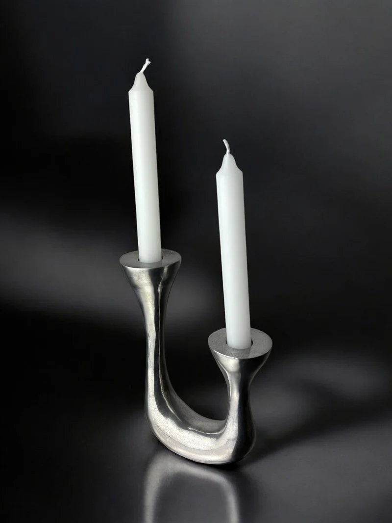 Biomorphic Candleholder, Aluminum, Spain, Circa 1970s