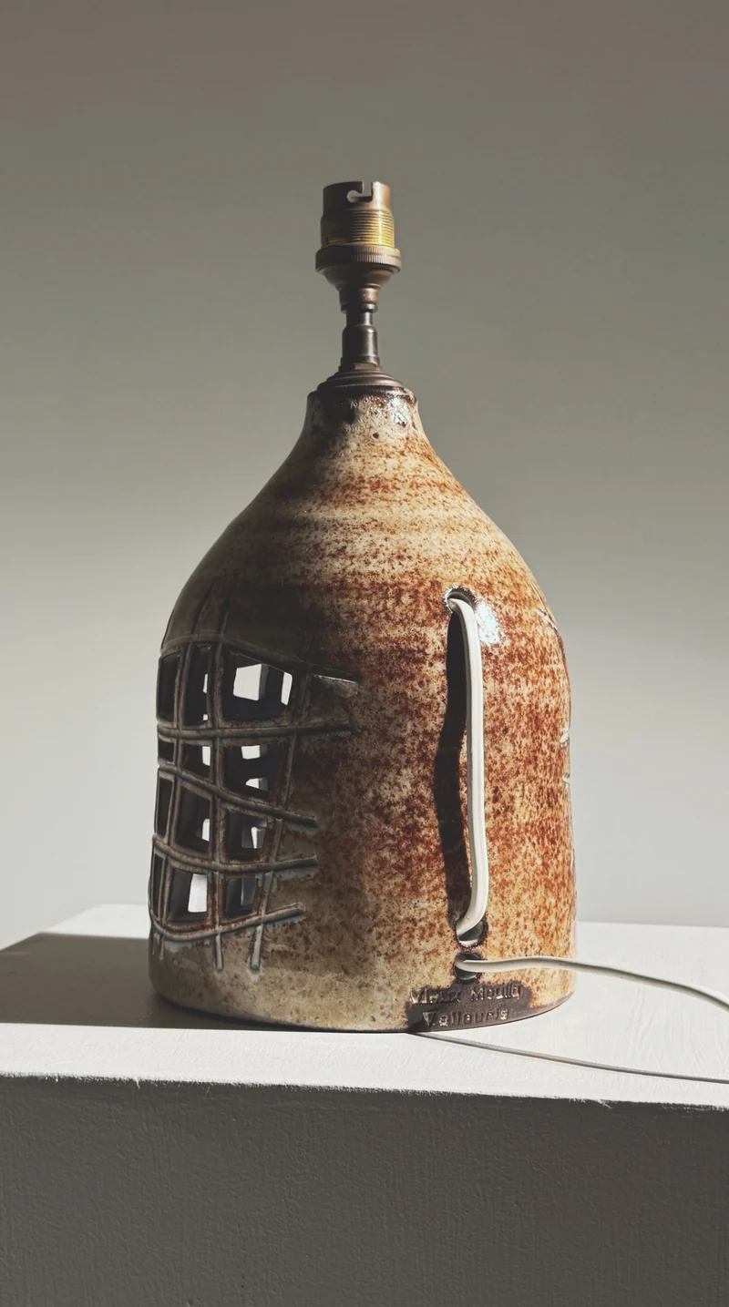 Vintage Elegant pierced Ceramic Table Lamp by Robert Pérot, Vallauris, France, circa 1960
