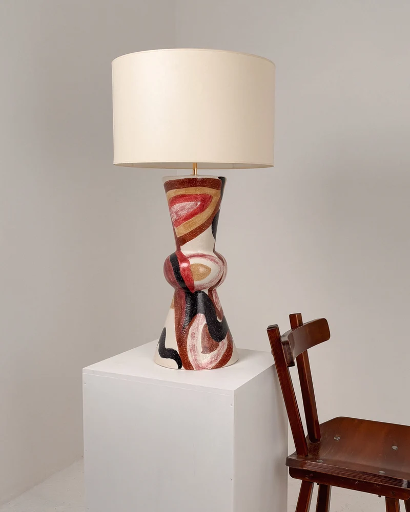 Vintage Large ceramic Table Lamp signed “HO”, 1960