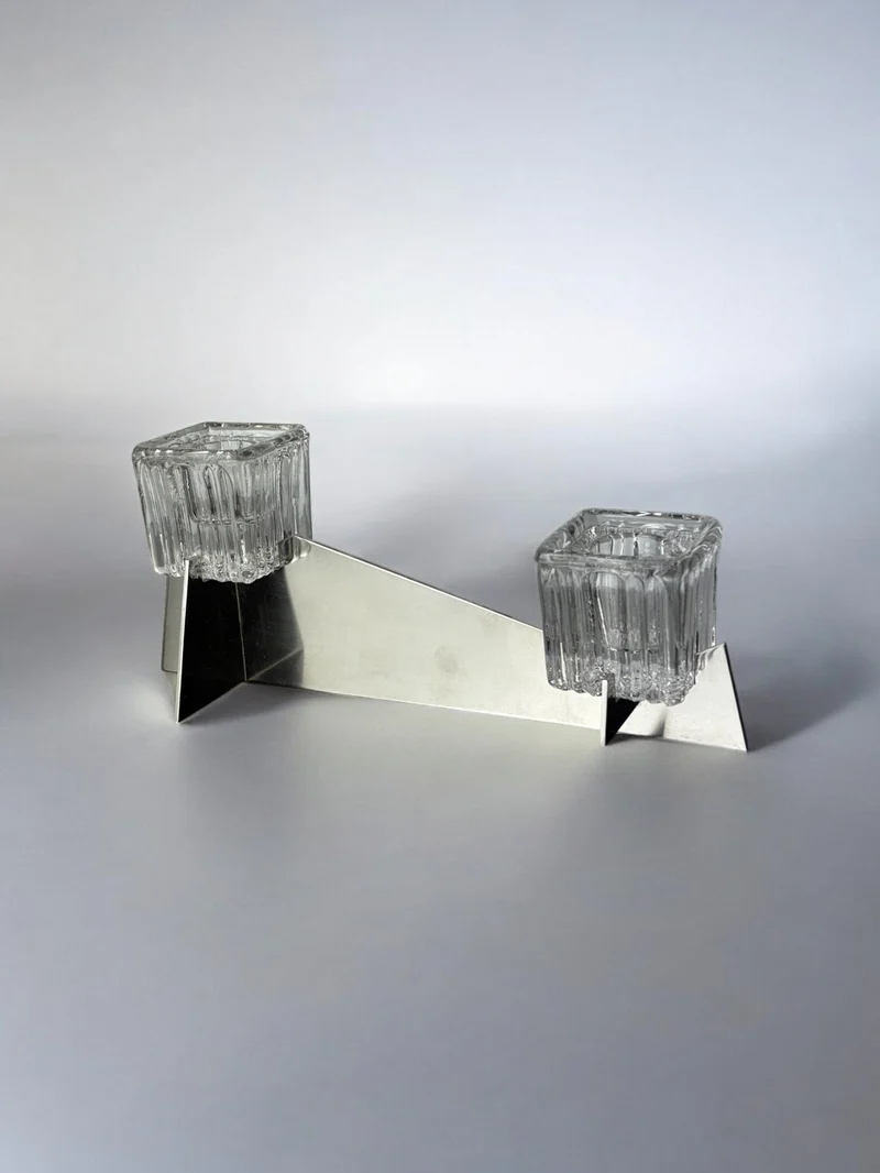 Peill & Putzler Candleholder, Glass and Metal, Germany, 1970's