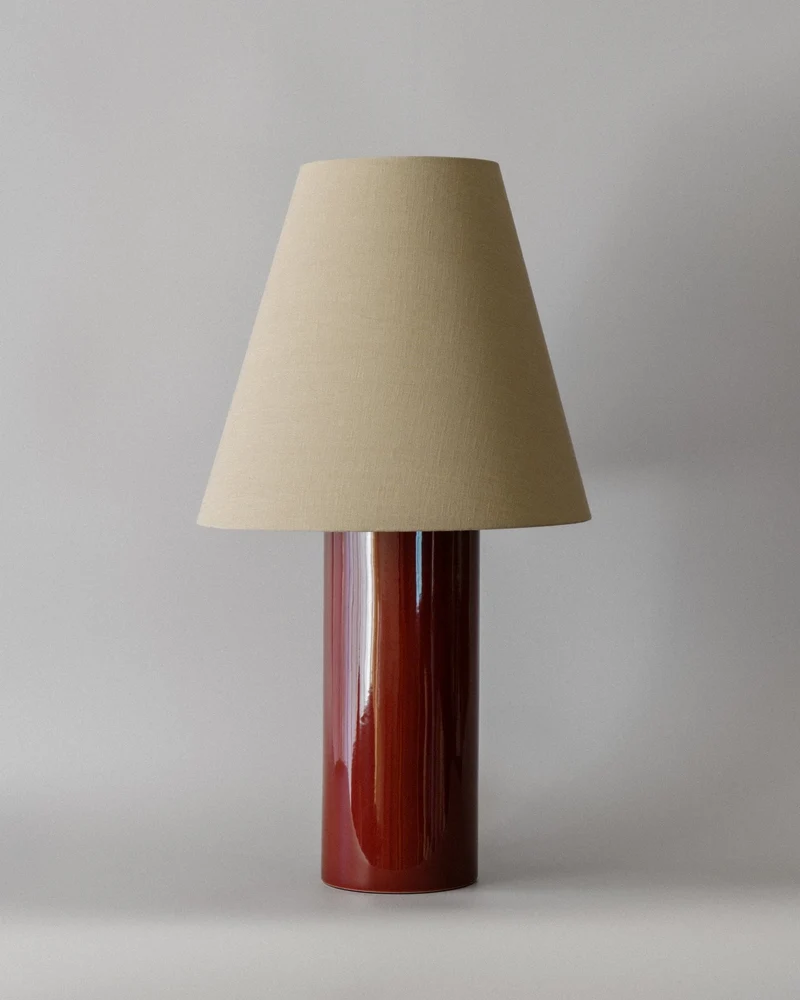 "Giro" Earthenware Table Lamp - Oxblood & Beige